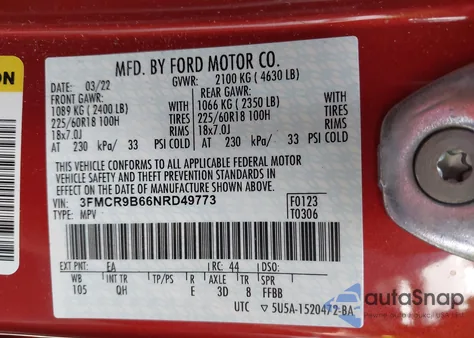 2022 Ford Bronco Sport Big Bend from USA, damaged, VIN 3FMCR9B66NRD49773